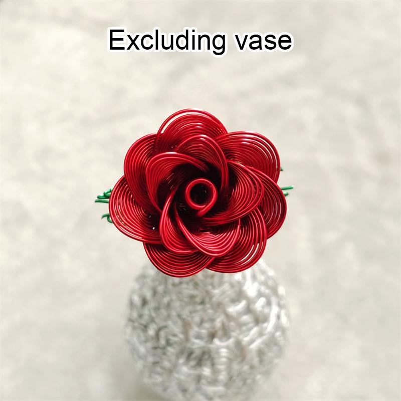 1PC Artificial Flower Couple Rose Gift Handmade Woven Rose Handicrafts Ornaments Aluminum Wire Rose Metal Model 23cm