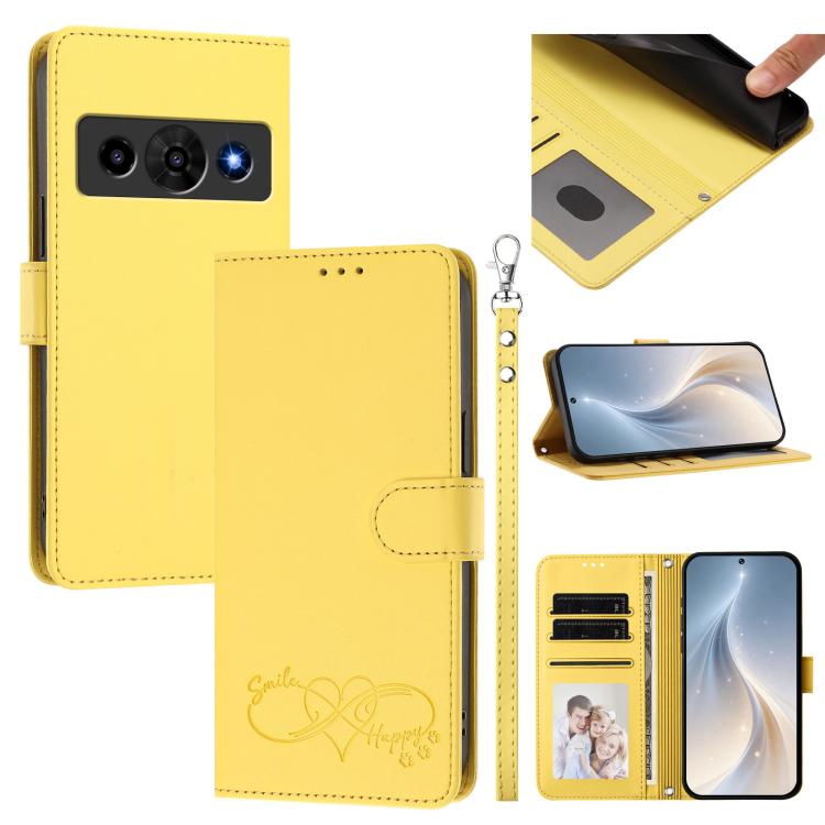 Happy Heart Pattern Magnetic Closure Vegan Leather Phone Case With Wrist Strap For ZTE Blade A56 4G