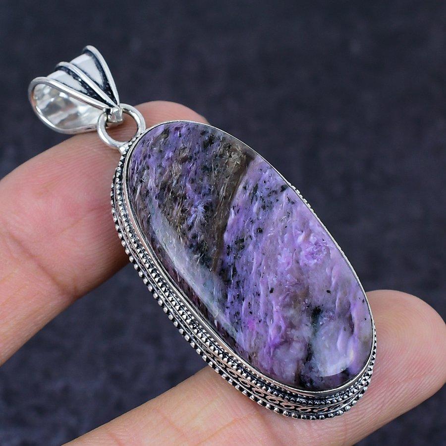 Russian Charoite Gemstone Handmade 925 Sterling Silver Pendant 2.40" s6I98