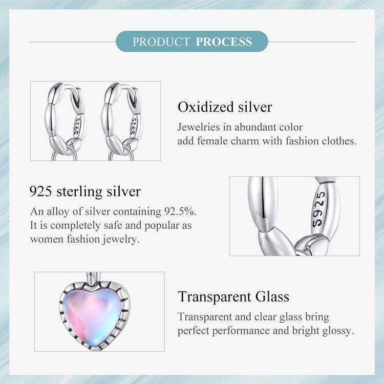 WOSTU Серьги-клипсы из стерлингового серебра 925 пробы, розово-фиолетовые стеклянные серьги-клипсы с изображением любви и риса для женщин, оригинальный дизайн ювелирных изделий