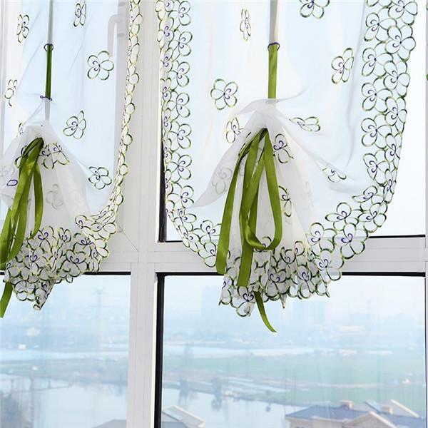 Римская короткая занавеска, кухонные шторы, балдахин, прозрачная тюль, занавеска с цветочной вышивкой и бабочкой, декор для домашнего окна