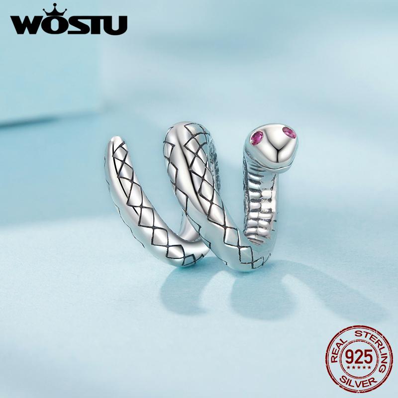 WOSTU Real 925 Vintage Silver Lion Crown Charm Flying Dragon Charm Phoenix Snake Bead Fit Bracelet DIY Jewelry Making