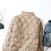 Women Ultralight Down Jacket Autumn Winter Outwear Casual Argyle Stand Collar Simple Coat Korean Style