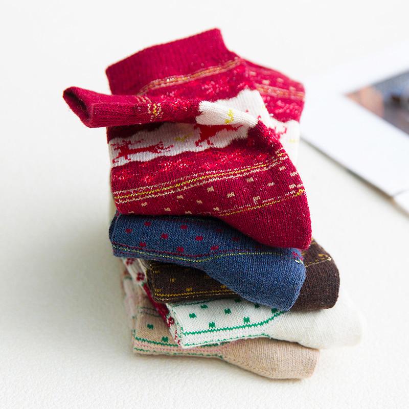 Thicken Women Christmas Socks Warm Rabbit Wool Winter Sock Cotton Casual Fawn Snowflake Pattern Sox