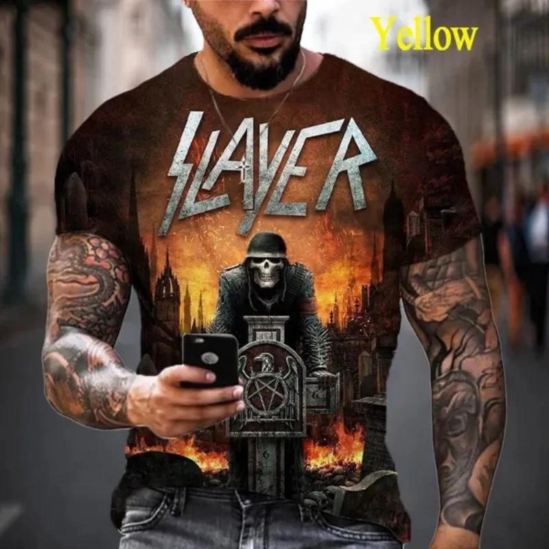 Горячая Хэви-метал Рок-группа Slayer 3D-печать Мужские Футболки Летние Хип-хоп Модные Крутые Короткий рукав Футболки Топ Оверсайз Уличная одежда