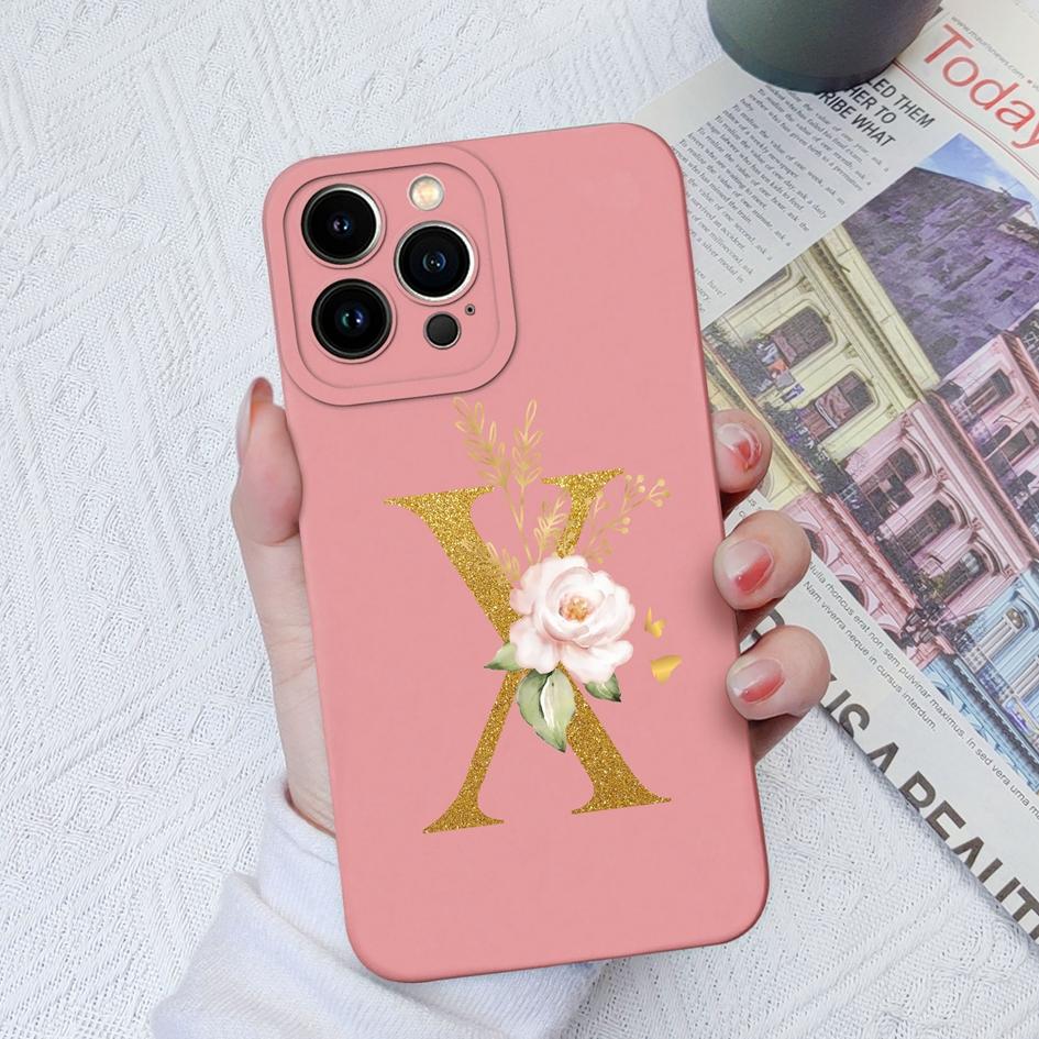 Для Apple iPhone 11 12 Pro Max 13 Mini 6 7 8 Plus чехол для телефона Роскошный цветок буквы жидкий мягкий силиконовый противоударный чехол для iPhone чехол-бампер