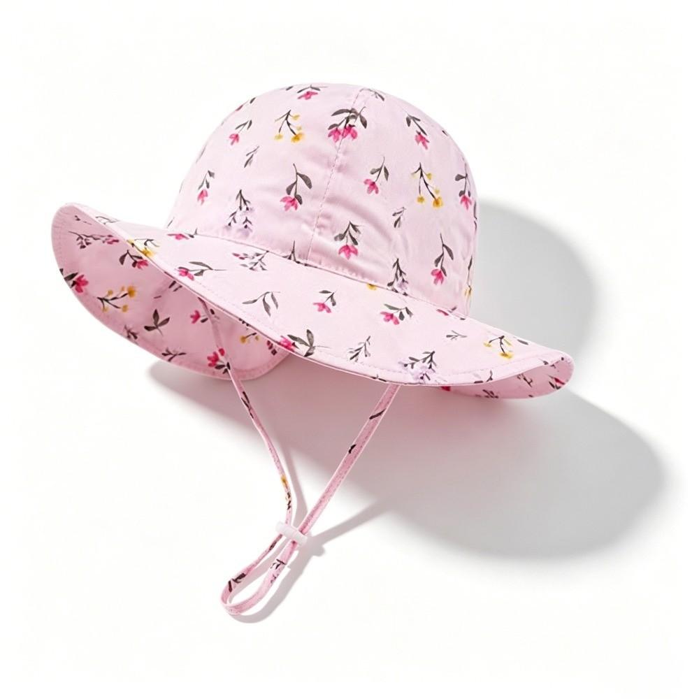 Flower Printed Fisherman Hat Wide Brim Bucket Hat Children's Sun Hat for Age 1-6 Years