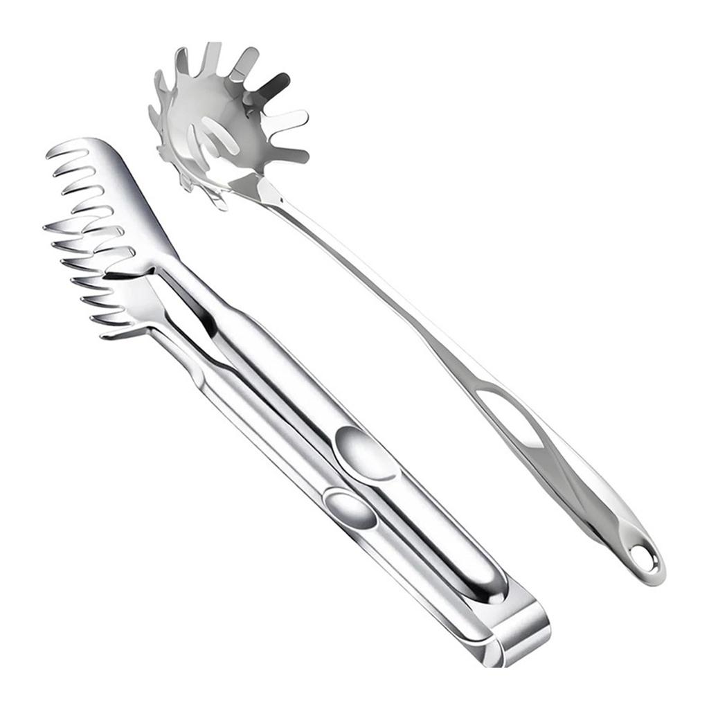 Stainless Steels Spaghetti Spoon and Tongs Ergonomic Kitchen Tool With Drain Holes For Frying Boiling And Serving Food