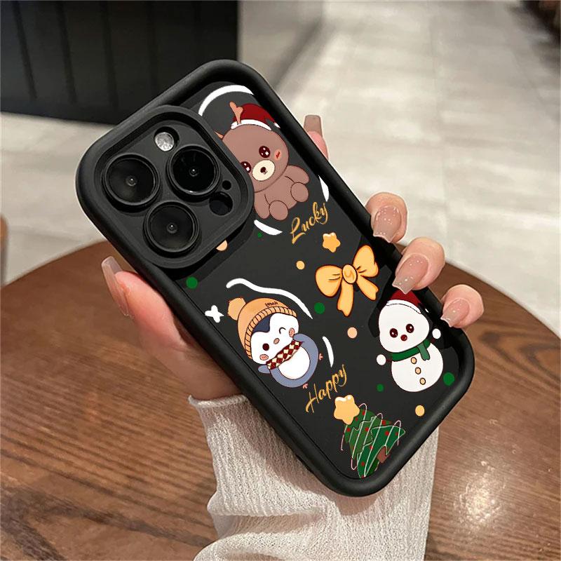 Чехол Для iPhone 15 13 17 16 Чехол Рождественский Снеговик Олень Милый Для IPhone 17Air 11 13 12 16 Pro Max 14 Plus Ударопрочный Чехол для Телефона
