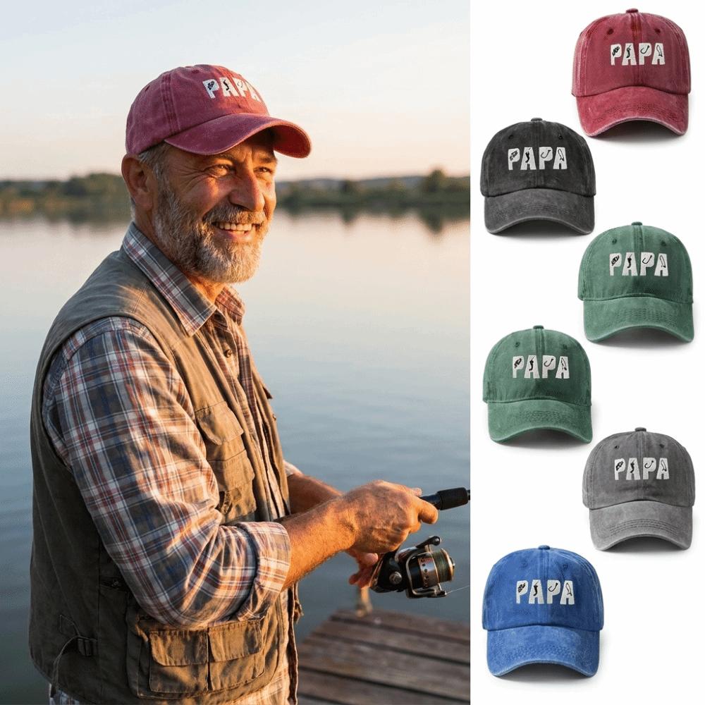Adjustable Dad Hat PAPA Letter Embroidery Fishing Sun Hat FashionVintage Fishing Hook Hat For Dad