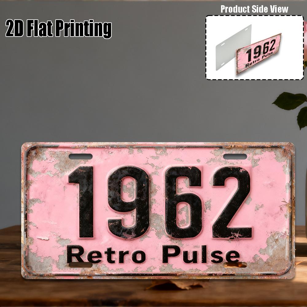 Vintage Distressed Pink Retro Pulse Aluminum Tin Painting D Flat Printing License Plate Shape Metal Wall Art Decor for No