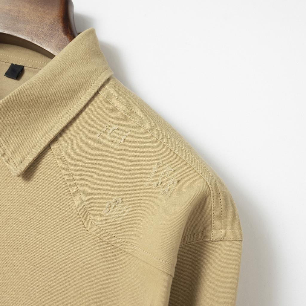 Spring Autumn Pockets Button Up Shirt Men's Washed Elastic Pure Cotton Men Long Sleeve Shirts