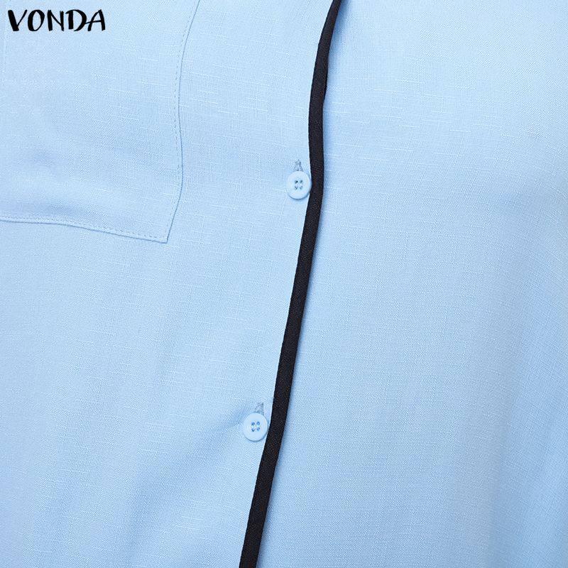 VONDA 2 шт. Женский повседневный костюм-двойка: блузка с длинным рукавом и брюки, сшивной