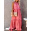 Fashion Elegant Sleeveless Ruffled Maxi Long Dress New O Neck Loose Casual Simple Summer A-line Beach Dresses Female Pleated Solid Color Clothing
