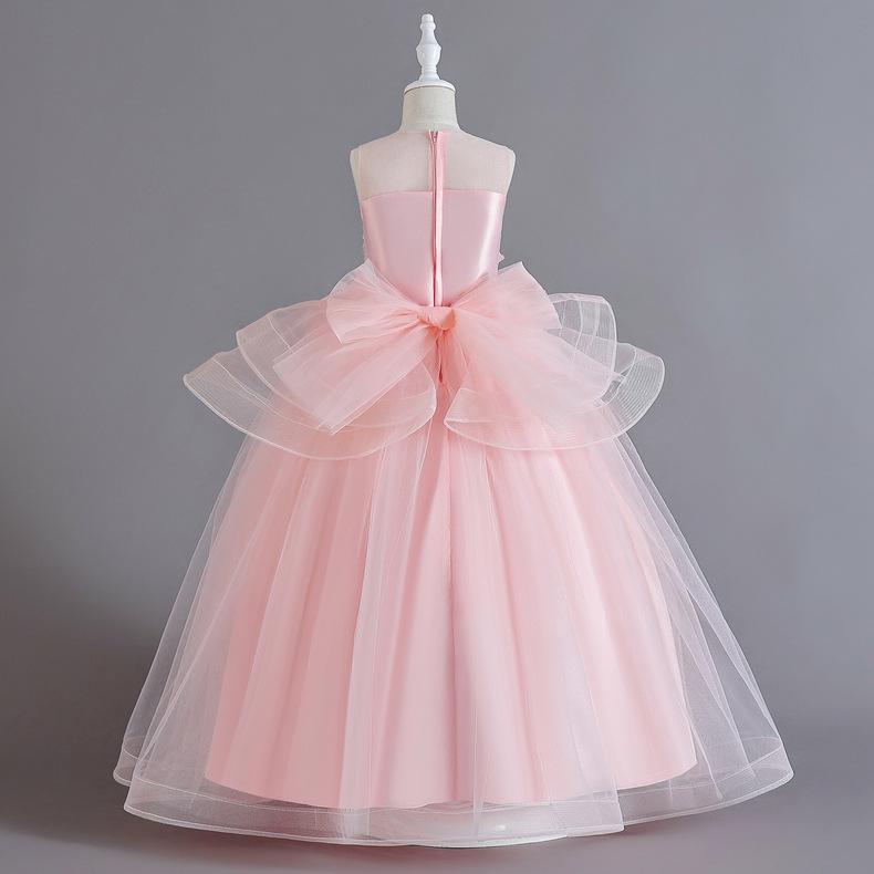 Платье принцессы для девочек, пышная сетчатая юбка, свадебное платье, вечернее платье, длинное платье с цветочным узором для девочек