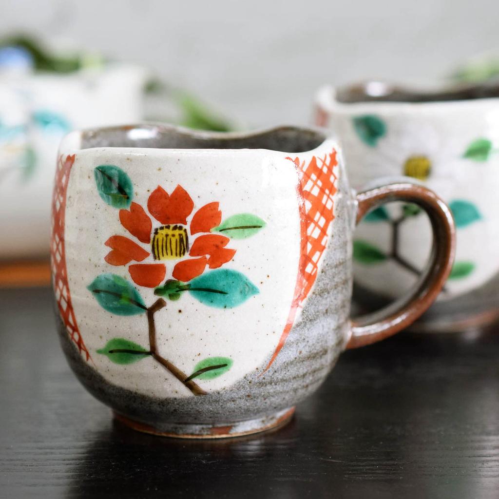 Waza no Kura Стильный набор пар кружек Kutani Ware Komon Tsubaki Pottery Столовая посуда бренда класса люкс Сделано в Японии