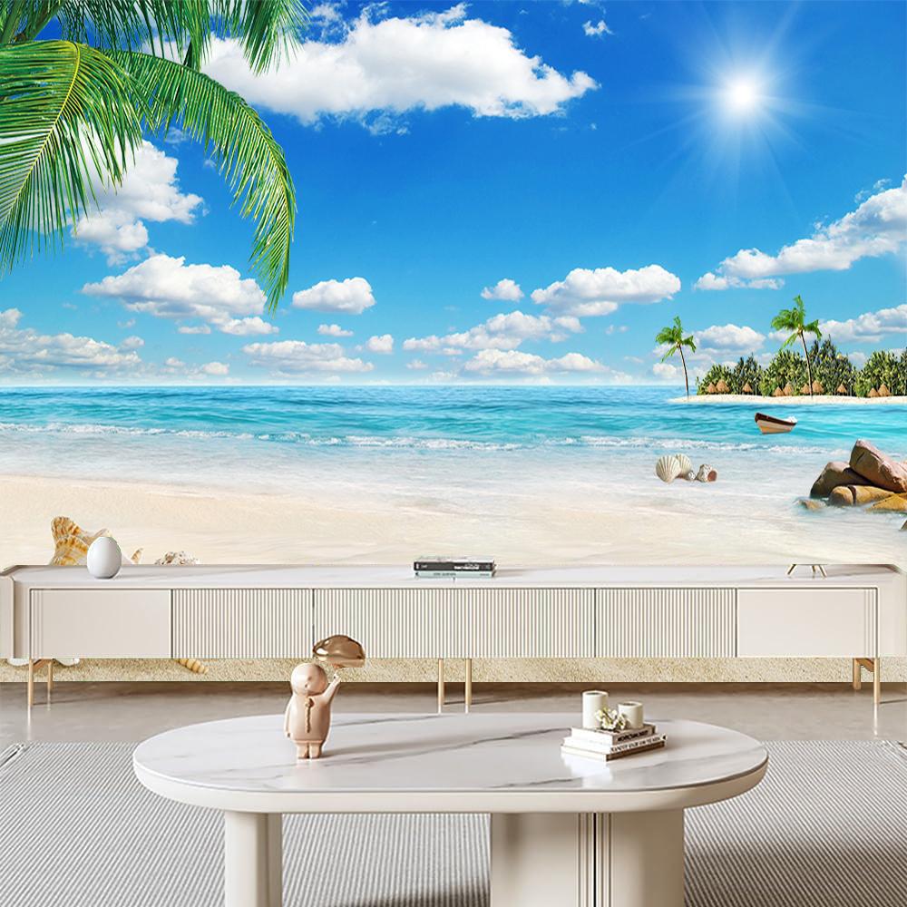 Фреска на стену Пляж Голубое небо Фреска Кокосовая пальма Обои с видом на море Гостиная Спальня Отель 3d Пляжные обои