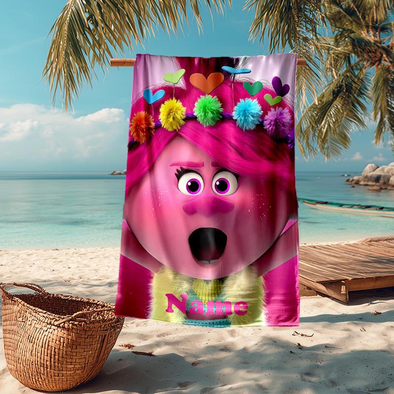 Custom Name Ultra-Soft Beach Towel with Trolls Theme,Ideal for Pool - Camping, Diving - Perfect Travel Essential, Vibrant Beach Towel.
