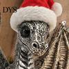 Detailed Dragon Ornament Santa Hat Figurine Ornament, Retro Resin Christmas Ornaments Decoration, Distressed Statue for Desktop Tree Decor Fantasy