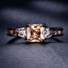 1 Pc Black Golden Color Princess Cut Champagne Stone CZ Claw Rings Wedding Band Jewelry Valentine's Day Gifts