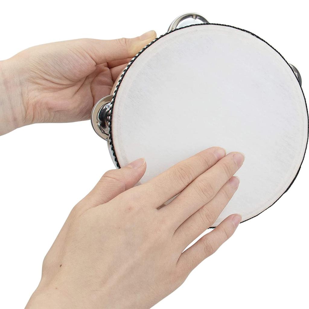 Yunya Yoshino Tambourine with Leather Round Educational Percussion Instrument Hand Drum Performance Musical Instrument Percussion Drum Bell