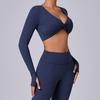 Long Sleeve Workout Tops for Women Twist Front Deep V Neck Cropped Athletic Top