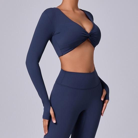 Long Sleeve Workout Tops for Women Twist Front Deep V Neck Cropped Athletic Top