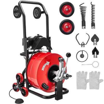 Drain Cleaner Machine 30m X 19mm, Auto Feed Sewer Snake Auger, Portable Drain Cleaning Machine with Multi-Wheel Combination