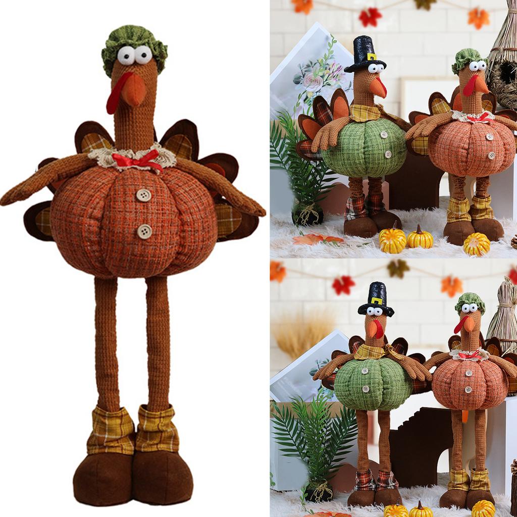 Thanksgiving Decoration Turkey Doll with Telescopic Legs Autumn Decors Turkey Figurine Festival Farmhouse Home Ornaments