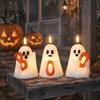Halloween Ghost Decoration Flameless Candle, Cute Holding BOO Letter Tealight, Small Desk Glow Props Battery Operated LED Flickering Light for