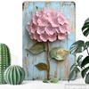 2D Flat, 1pc Vintage Hydrangea Iron Wall Art - Rustic Blue Wood Design Metal Sign, 8.0x12.0inch, Easy To Install for Home Office