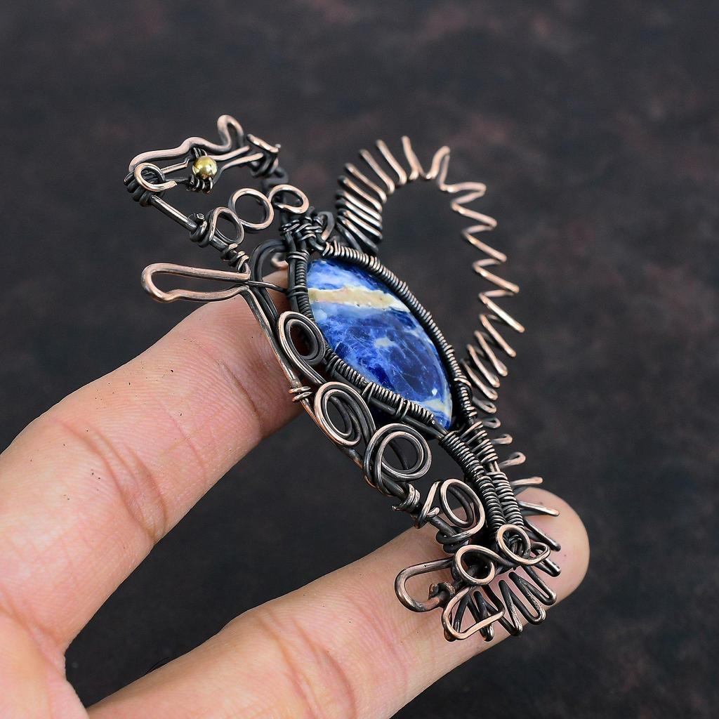 Sodalite Pendant Copper Wire Wrapped Pendant Gemstone Copper Jewelry Rabbit Pendant Handmade Pendant Wire Wrapped Jewelry Anniversary Gifts
