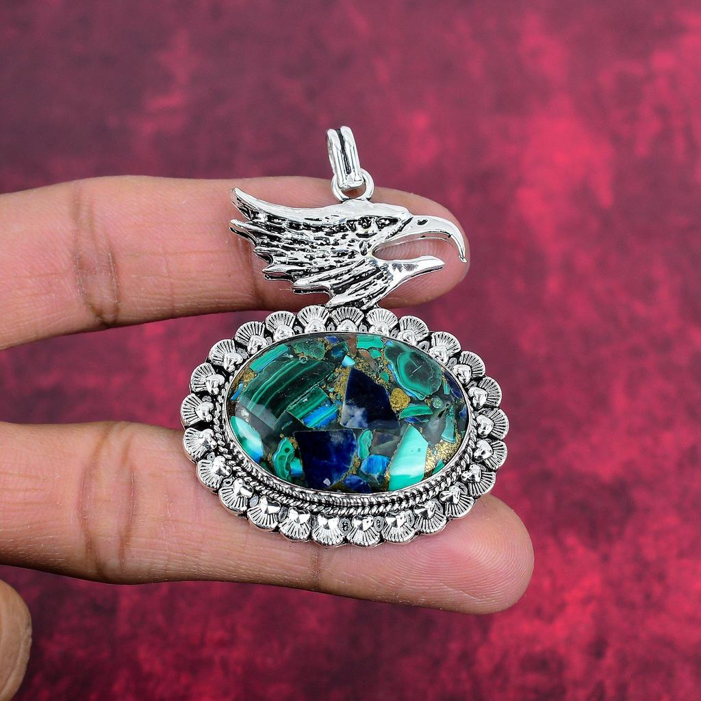 Подвеска из азурита и малахита, Ювелирные изделия из драгоценных камней из стерлингового серебра 925 пробы, Подвеска ручной работы, На День благодарения