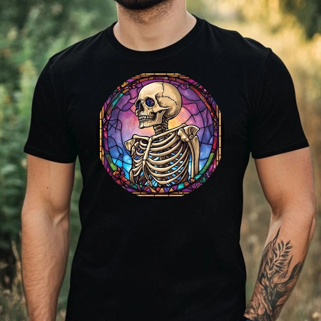 T-Shirt Herren Skelett Buntglas Motiv Baumwolle Größe XS bis 5XL