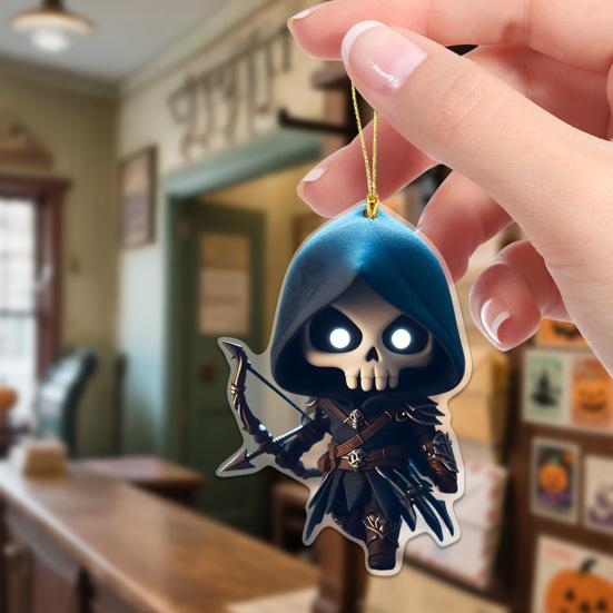 Halloween Car Ornament Cool Skeleton Acrylic Car Rearview Mirror Charm 2D Flat Skull Hanging Pendant for Car Interior Backpack Accessory