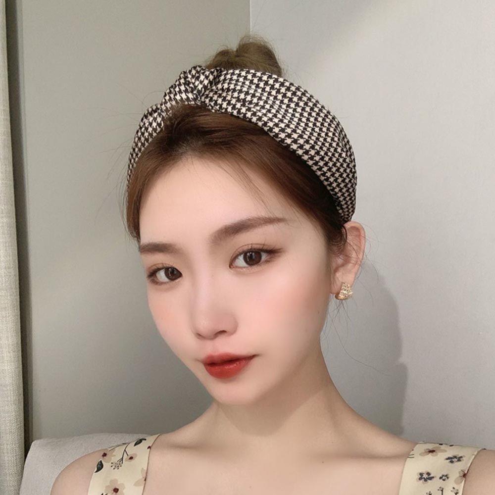 Non Slip Flower Lattice Wide Side Knot Headband Korean Head Wrap Women Hair Hoop Grid Hairbands