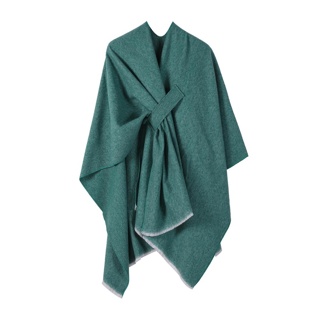 European and American Style Women's Fashion Shawl Knitted Solid Color Pashmina Split Tie Cape Autumn and Winter Warm Scarf