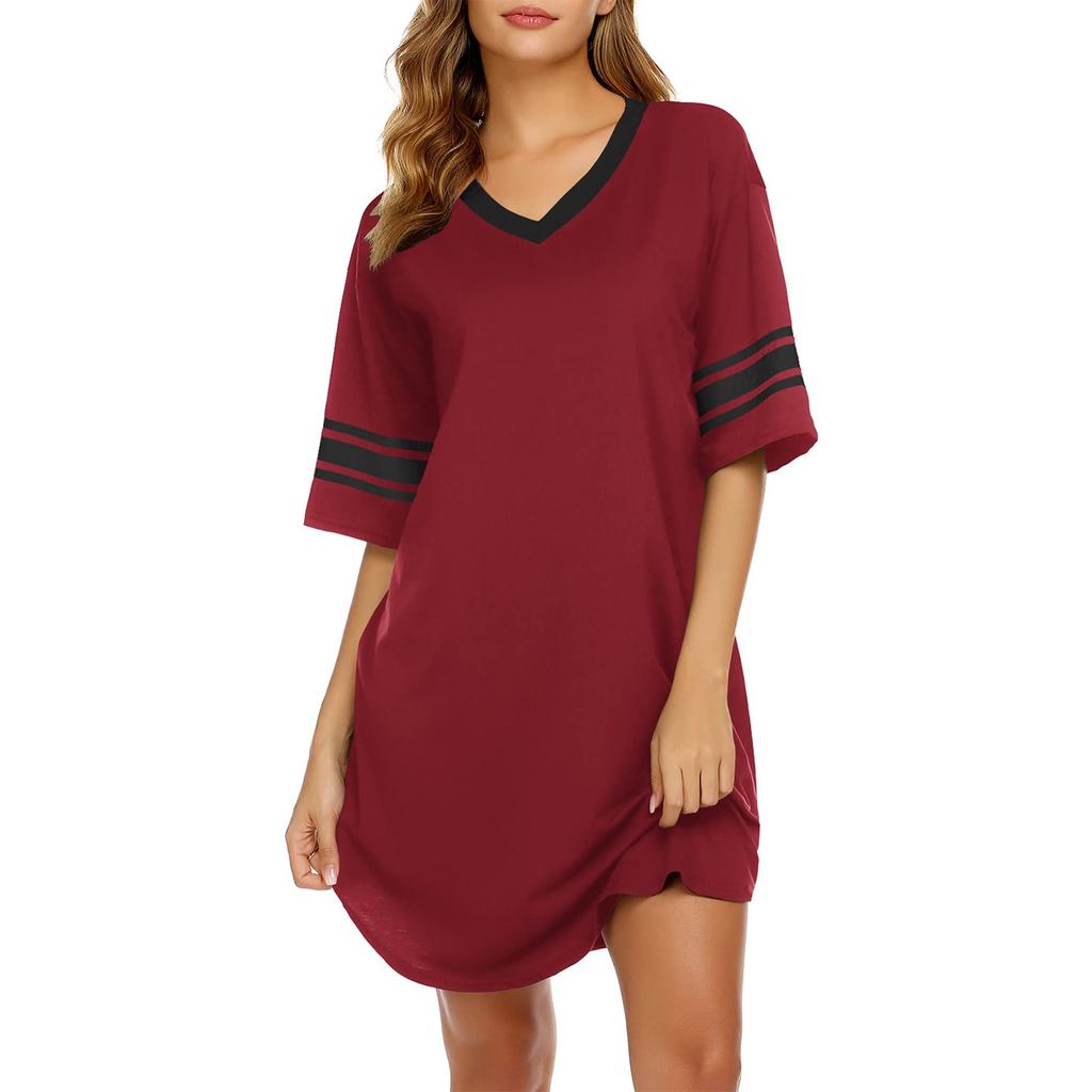 Women's Nightgown Cotton Sleep Shirt V Neck Short Sleeve Loose Comfy Pajama Sleepwear