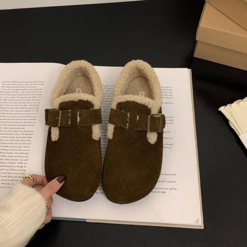 2024 Зимние ретро женские туфли из овечьей шерсти теплые меховые мокасины на плоской подошве женские уличные водонепроницаемые ботильоны ленивые мокасины обувь для вождения