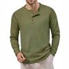 Мужская футболка-henley из вафельного трикотажа, базовая, дышащая, с длинным рукавом, весенне-осенняя, повседневная, однотонная, с пуговицами
