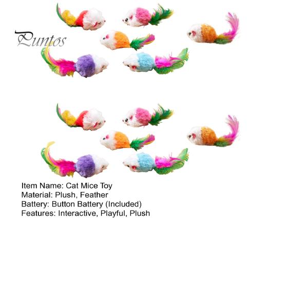 3/5/12 шт. Игрушки для кошек, искусственный мех, игрушка для кошек, мышь с перьевым хвостом, интерактивная мини-пушистая мышь с погремушками для домашних кошек