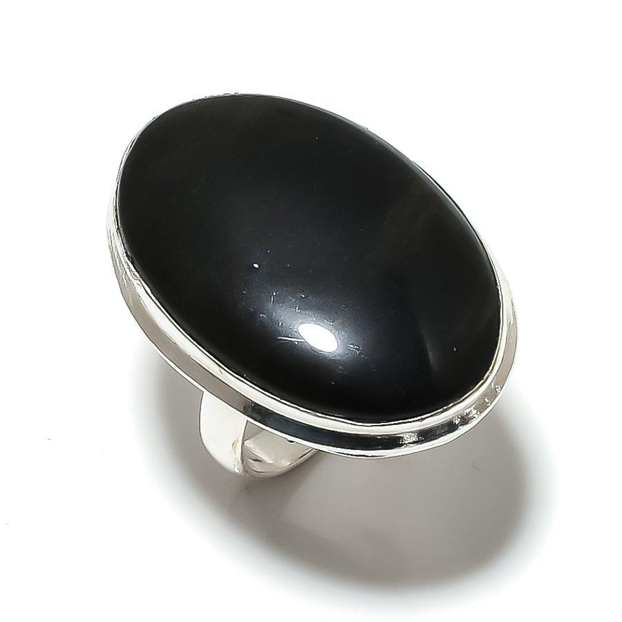 Солнечный обсидиан Ручная работа 925 стерлинговое серебро Ювелирное кольцо Размер 7 R9n44