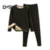 2 Pcs/Set Winter Top Pants Set Thick Plush Round Neck Long Sleeve Elastic Waist Warm Soft Cold Proof Homewear Pajamas Set Thermal Underwear Set