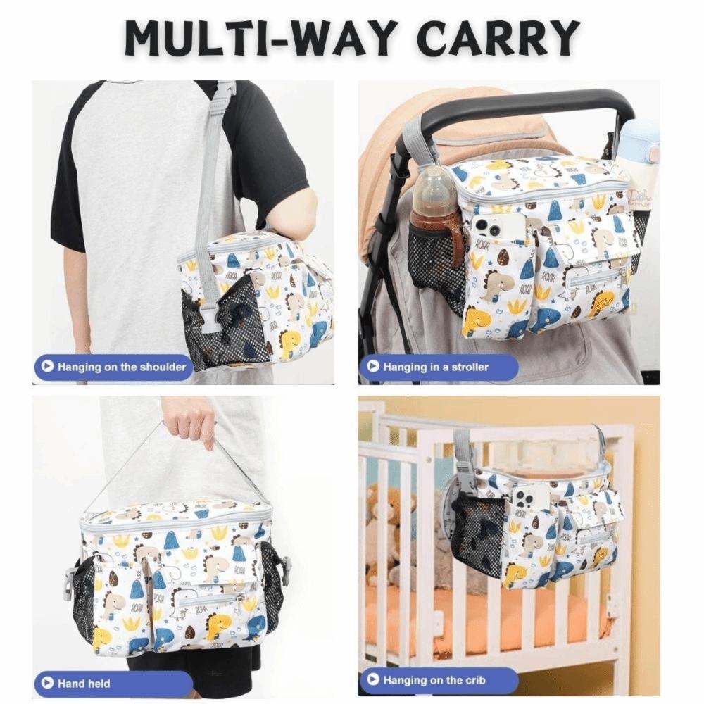 Large Capacity Baby Stroller Bag Printed Hanging Carriage Bag Infant Nappy Bags