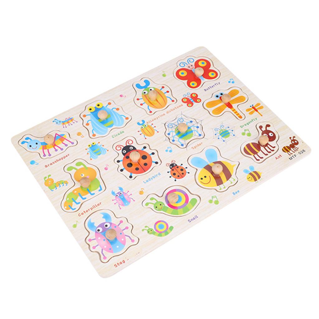 Детские игрушки Монтессори деревянная головоломка для рук набор досок для захвата развивающая игрушка мультфильм подарок (Насекомое)