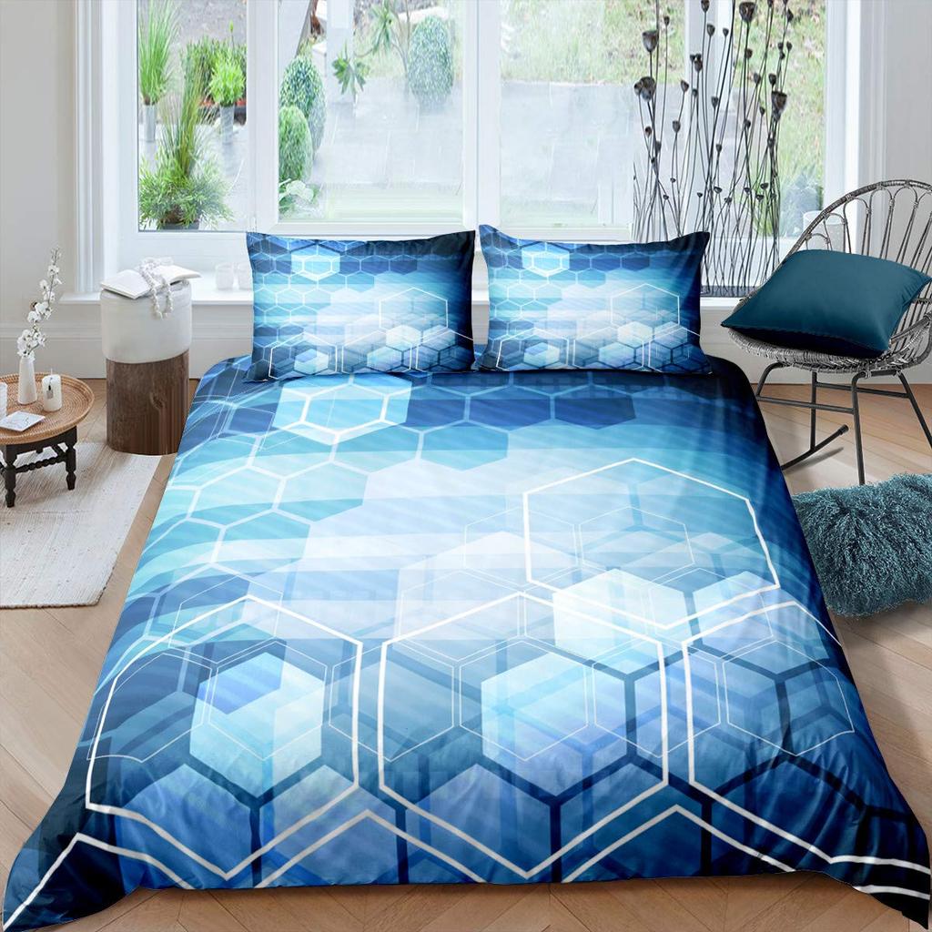 Комплект постельного белья с геометрическим рисунком, шестиугольный сотовый комплект постельного белья 3D для детей, мальчиков и девочек, 2/3 шт., комплект пододеяльников и наволочек