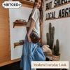 Женская модная повседневная джинсовая юбка однотонная с принтом
