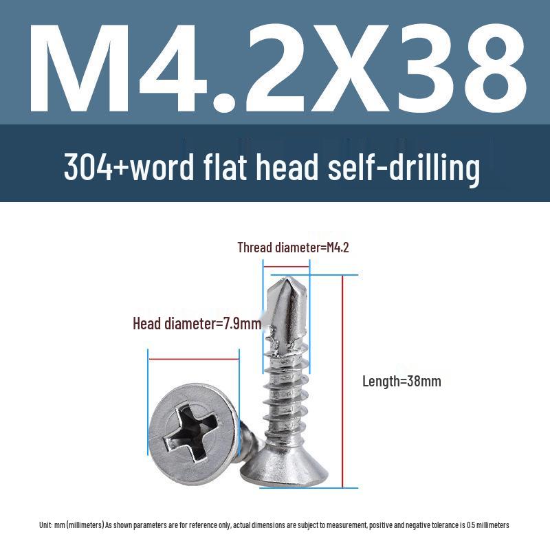 304 Stainless Steel Phillips Countersunk Head Self-Tapping Drill Tail Screw M3.9 M4.2