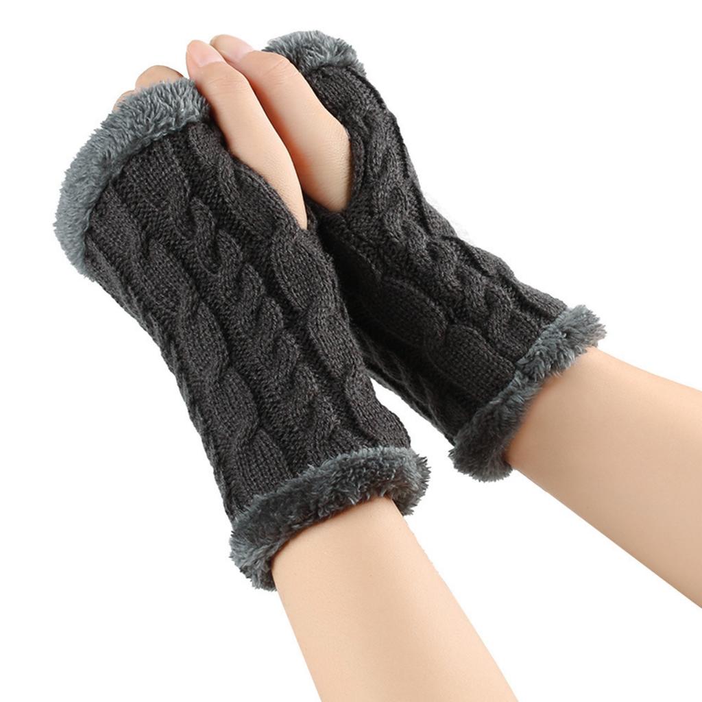 Women's Winter Warm Wool Gloves, Fingerless Twisted Knit Color Short Gloves