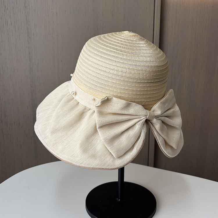Hat women's summer sunscreen bucket hat outdoor large brim face covering sun hat split fork bow beach hat